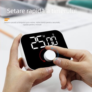 Cronometru LED Rotativ pentru studiu și bucătărie — Alimentare cu baterii, Mișcare electronică, Carcasă dreptunghiulară, Afișaj LED, Logo tipărit