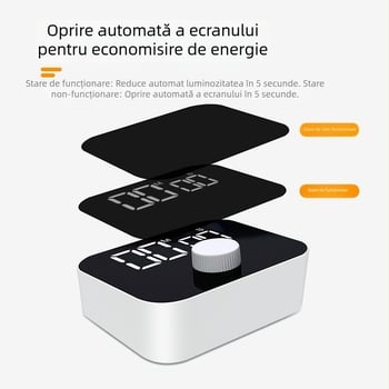 Cronometru LED Rotativ pentru studiu și bucătărie — Alimentare cu baterii, Mișcare electronică, Carcasă dreptunghiulară, Afișaj LED, Logo tipărit
