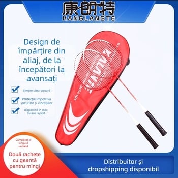 Două rachete de badminton pentru începători — ușoare, ofensiv, 90–94 g, șnur Nylon, mâner G5, tijă dreaptă