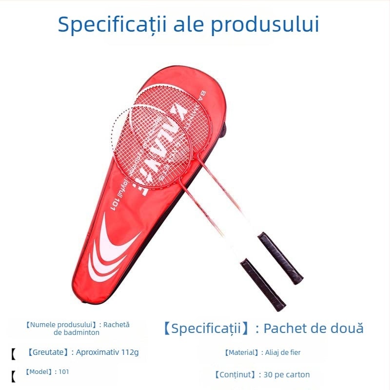 Două rachete de badminton pentru începători — ușoare, ofensiv, 90–94 g, șnur Nylon, mâner G5, tijă dreaptă