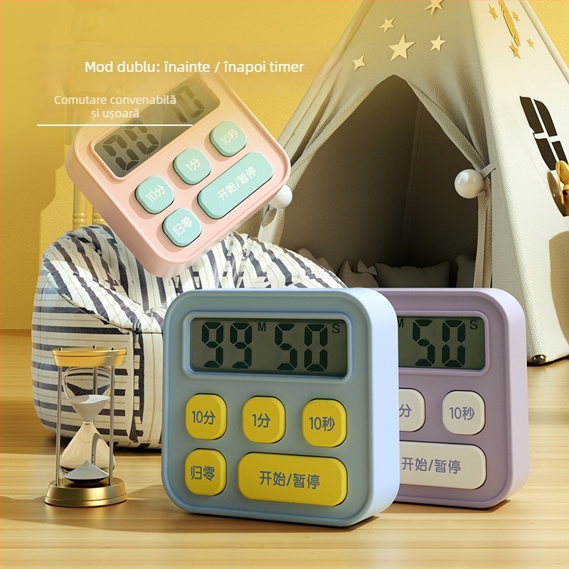 LE201 Cronometru electronic de tip countdown pentru elevi și copii, cu afișaj LCD, carcasă pătrată din plastic, alimentat cu baterii, potrivit pentru living, dormitor, birou