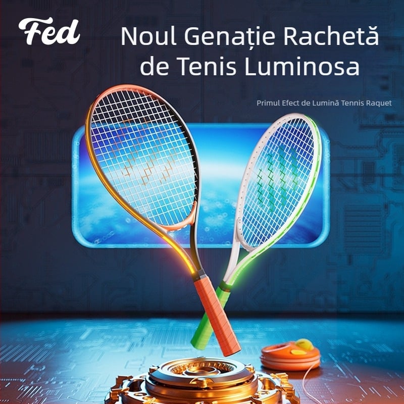Feltun rachetă de tenis iluminată – ramă din aliaj de aluminiu, greutate 95–100 g, mâner G3, tip drept