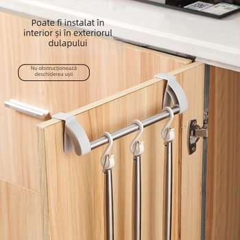 Cuier de ușă pentru baie și bucătărie – oțel inoxidabil + plastic, stil modern minimalist, prindere pe partea din spate a ușii, încărcare maximă: consultați