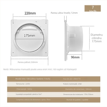 Ventilator de evacuare pentru baie și bucătărie, montaj suspendat, rotund, model KAS-150, 220V, 50Hz, Eficiență energetică nivel 3
