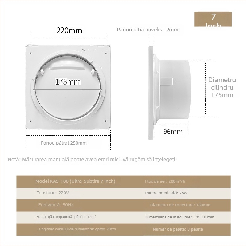 Ventilator de evacuare pentru baie și bucătărie, montaj suspendat, rotund, model KAS-150, 220V, 50Hz, Eficiență energetică nivel 3