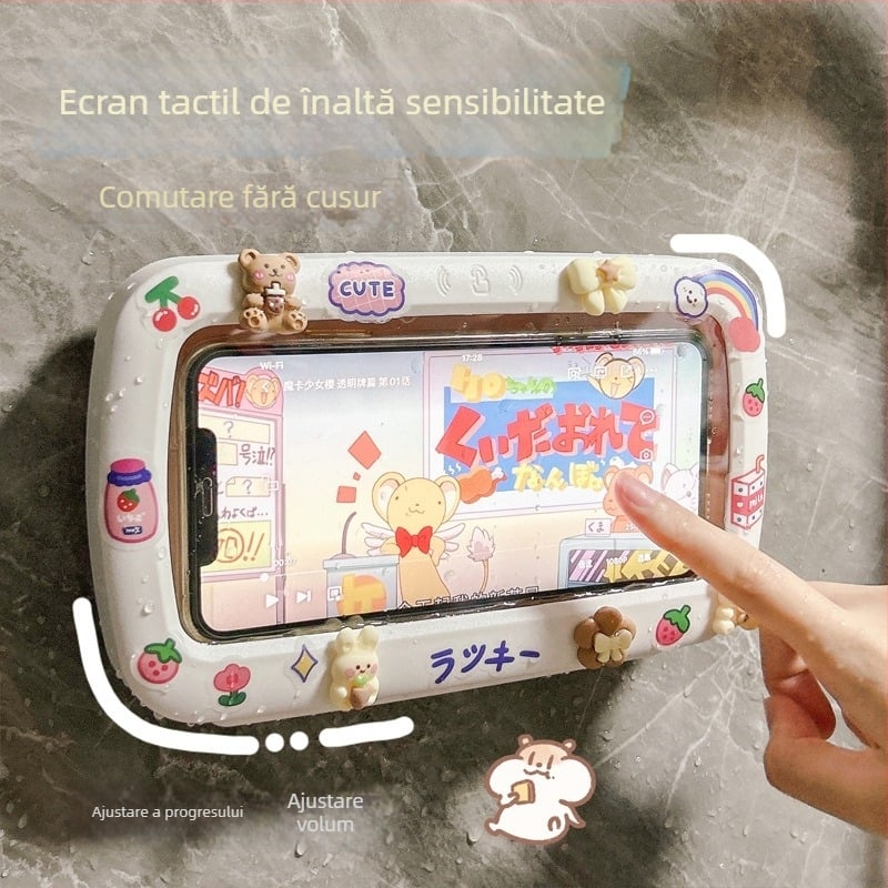 Suport pentru telefon în baie, montat pe perete, cu cutie impermeabilă și raft de depozitare — Lime Ben, Material: Alt, Stil: Simplitate modernă