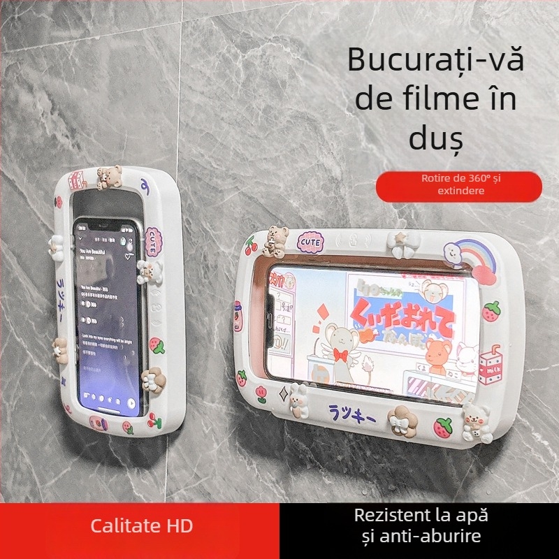 Suport pentru telefon în baie, montat pe perete, cu cutie impermeabilă și raft de depozitare — Lime Ben, Material: Alt, Stil: Simplitate modernă