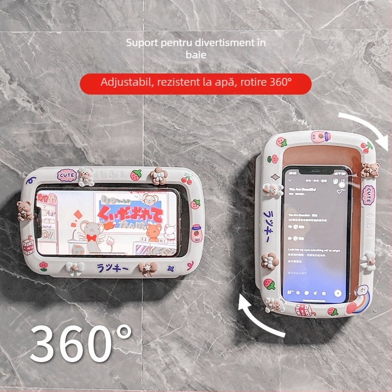 Suport pentru telefon în baie, montat pe perete, cu cutie impermeabilă și raft de depozitare — Lime Ben, Material: Alt, Stil: Simplitate modernă