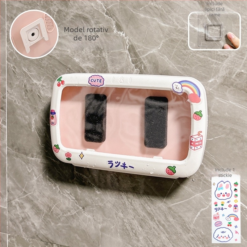 Suport pentru telefon în baie, montat pe perete, cu cutie impermeabilă și raft de depozitare — Lime Ben, Material: Alt, Stil: Simplitate modernă