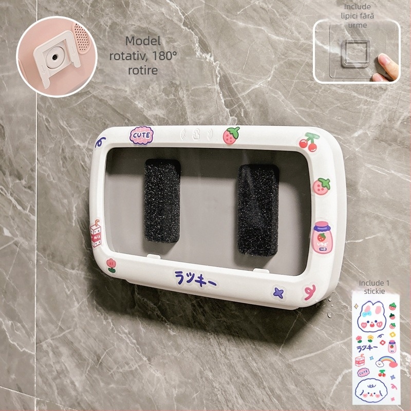 Suport pentru telefon în baie, montat pe perete, cu cutie impermeabilă și raft de depozitare — Lime Ben, Material: Alt, Stil: Simplitate modernă