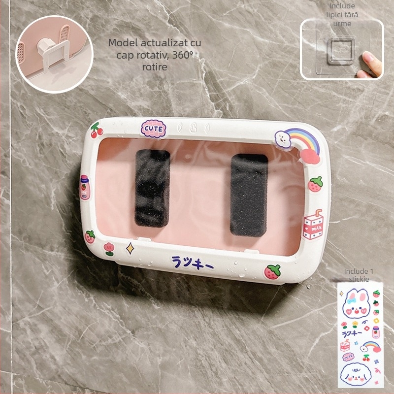 Suport pentru telefon în baie, montat pe perete, cu cutie impermeabilă și raft de depozitare — Lime Ben, Material: Alt, Stil: Simplitate modernă