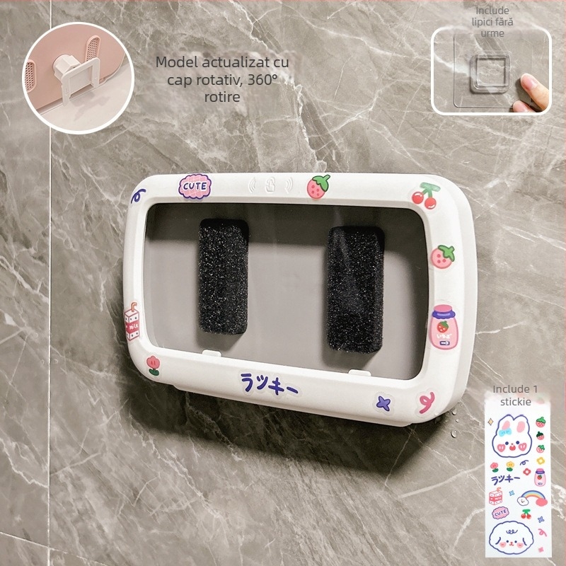 Suport pentru telefon în baie, montat pe perete, cu cutie impermeabilă și raft de depozitare — Lime Ben, Material: Alt, Stil: Simplitate modernă