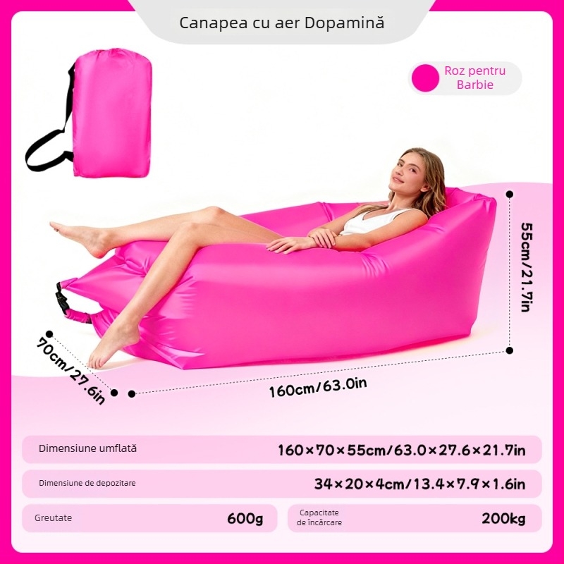 Canapea gonflabilă pentru o singură persoană - material Oxford, 2 straturi, sarcină maximă 200 kg, greutate 0,4 kg, pompă manuală