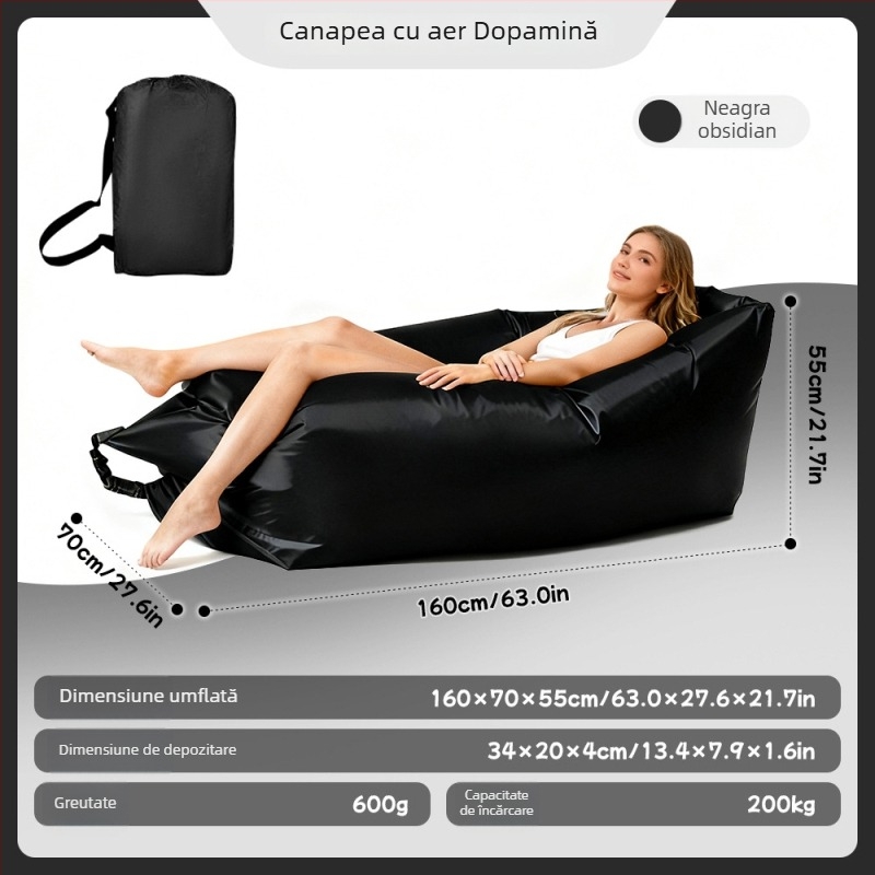 Canapea gonflabilă pentru o singură persoană - material Oxford, 2 straturi, sarcină maximă 200 kg, greutate 0,4 kg, pompă manuală