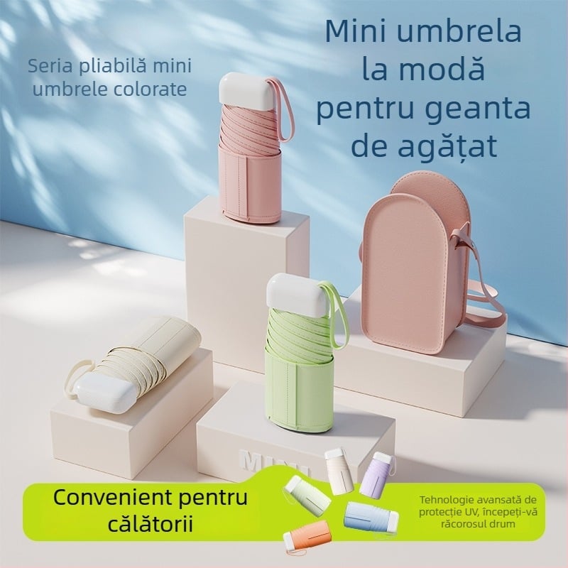 Fino umbrelă de soare – capsulă, șase brațe, deschidere manuală, UPF50+, țesătură 190T, greutate 243 g