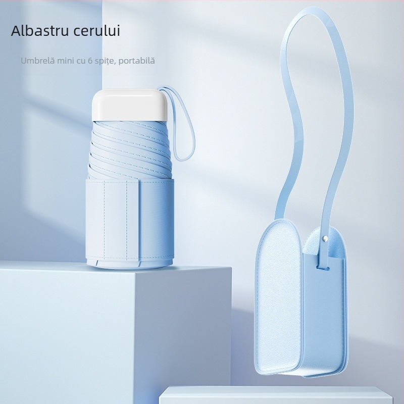 Fino umbrelă de soare – capsulă, șase brațe, deschidere manuală, UPF50+, țesătură 190T, greutate 243 g