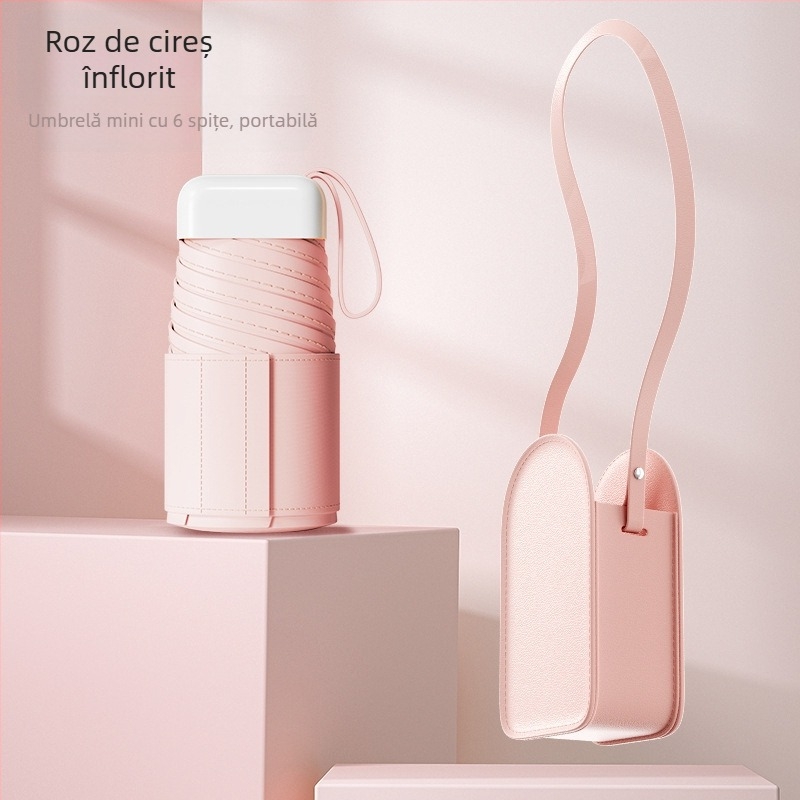 Fino umbrelă de soare – capsulă, șase brațe, deschidere manuală, UPF50+, țesătură 190T, greutate 243 g