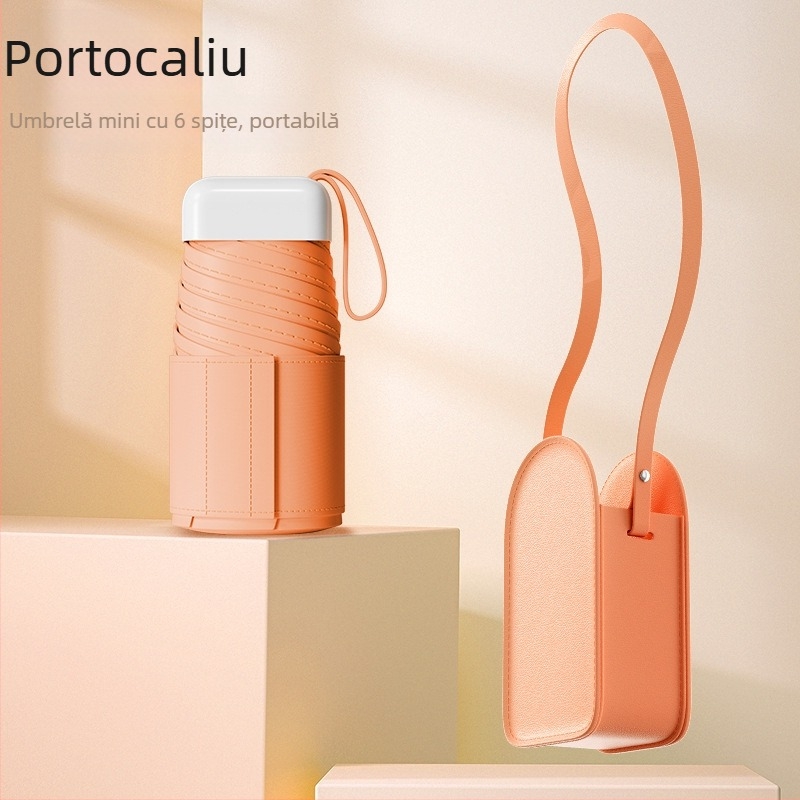 Fino umbrelă de soare – capsulă, șase brațe, deschidere manuală, UPF50+, țesătură 190T, greutate 243 g