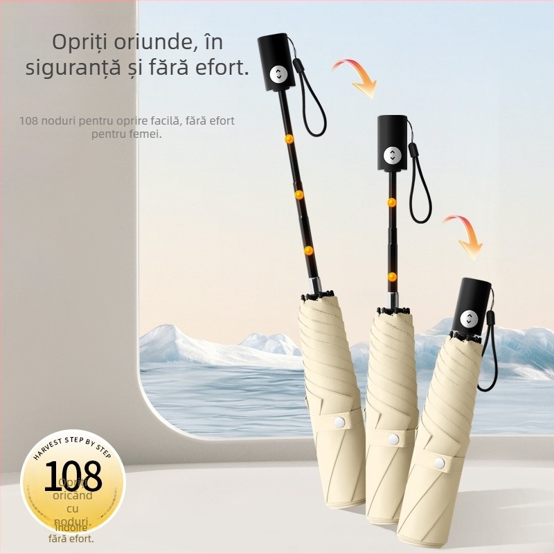 Umbrelă de soare în stil japonez, ultra-ușoară, deschidere-închidere automată, 6 brațe, tijă din aluminiu, protecție UV UPF50+