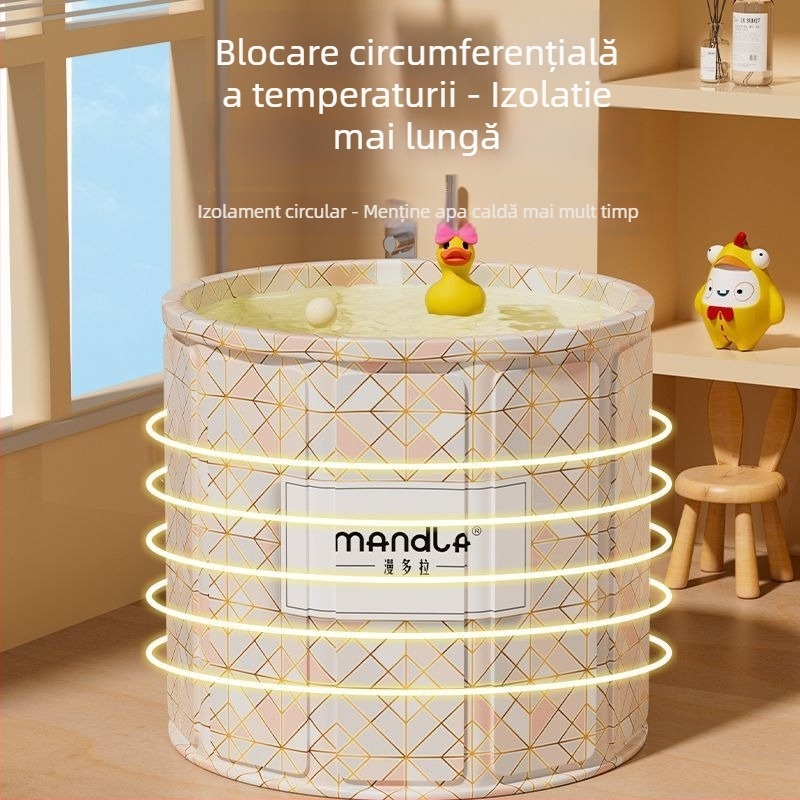 Cadă de baie pliabilă pentru adulți — utilizare casnică pentru scufundare totală, temperatură constantă; materiale: placă densă, bumbac perlat, țesătură Oxford, PVC