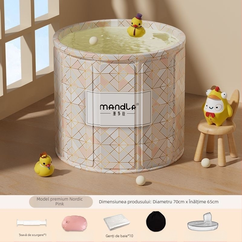 Cadă de baie pliabilă pentru adulți — utilizare casnică pentru scufundare totală, temperatură constantă; materiale: placă densă, bumbac perlat, țesătură Oxford, PVC