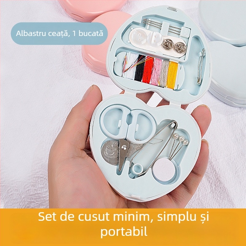 Kit de cusut - Cutie mini de călătorie în formă de inimă, portabilă și practică, unelte de cusut, 500 buc, 0,02 kg, Stil Chinezesc Nou