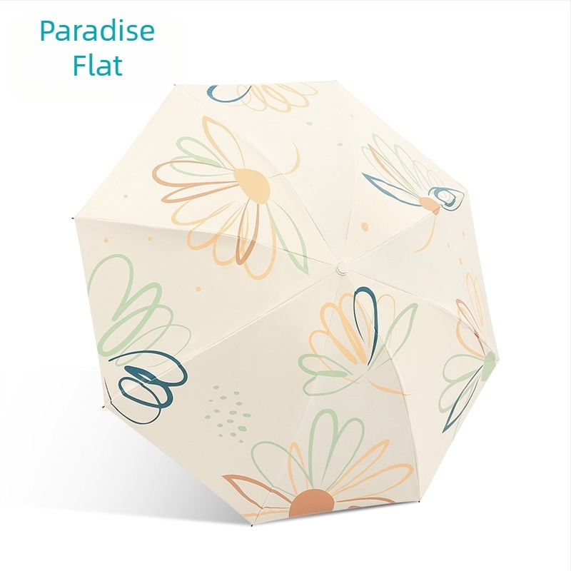 Umbrelă de soare 33886E Paradise Flower Dream, 8 brațe din oțel, țesătură 190T, deschidere manuală, design pliabil tri-fold, UPF > 50, greutate aproximativ 350 g