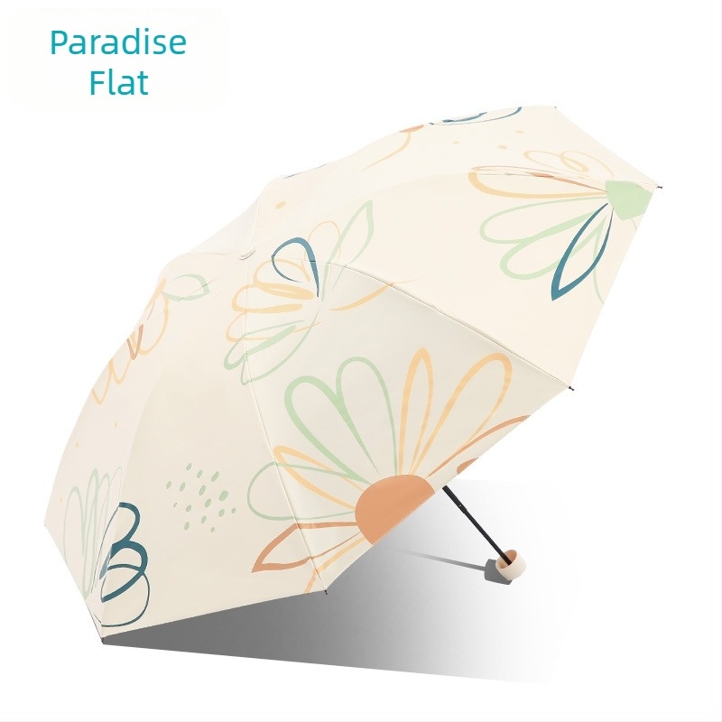 Umbrelă de soare 33886E Paradise Flower Dream, 8 brațe din oțel, țesătură 190T, deschidere manuală, design pliabil tri-fold, UPF > 50, greutate aproximativ 350 g