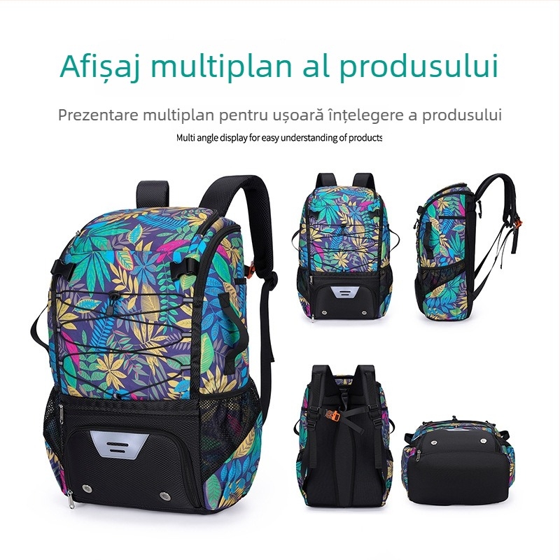 Rucsac sport Baseball cu model floral, material Oxford, impermeabil, rezistent la uzură, curele cu pernă de aer