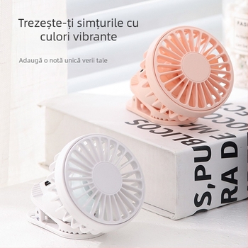 Ventilator USB portabil cu baterie încorporată de 300-500 mAh, cu clemă, 6 trepte de viteză, zgomot 45-50 dB, autonomie 3-6 ore