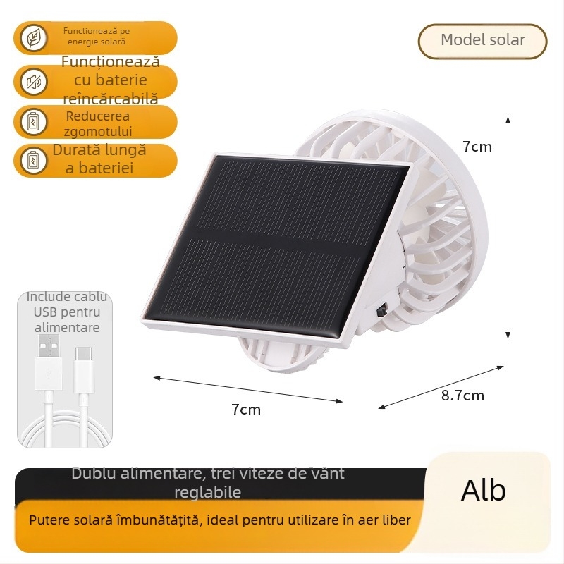 Ventilator USB portabil cu baterie încorporată de 300-500 mAh, cu clemă, 6 trepte de viteză, zgomot 45-50 dB, autonomie 3-6 ore