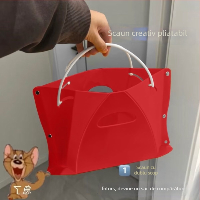 Taburet pliabil de depozitare cu șnur – utilizare în exterior, portabil, pentru camping și pescuit, din plastic, sarcină 120 kg