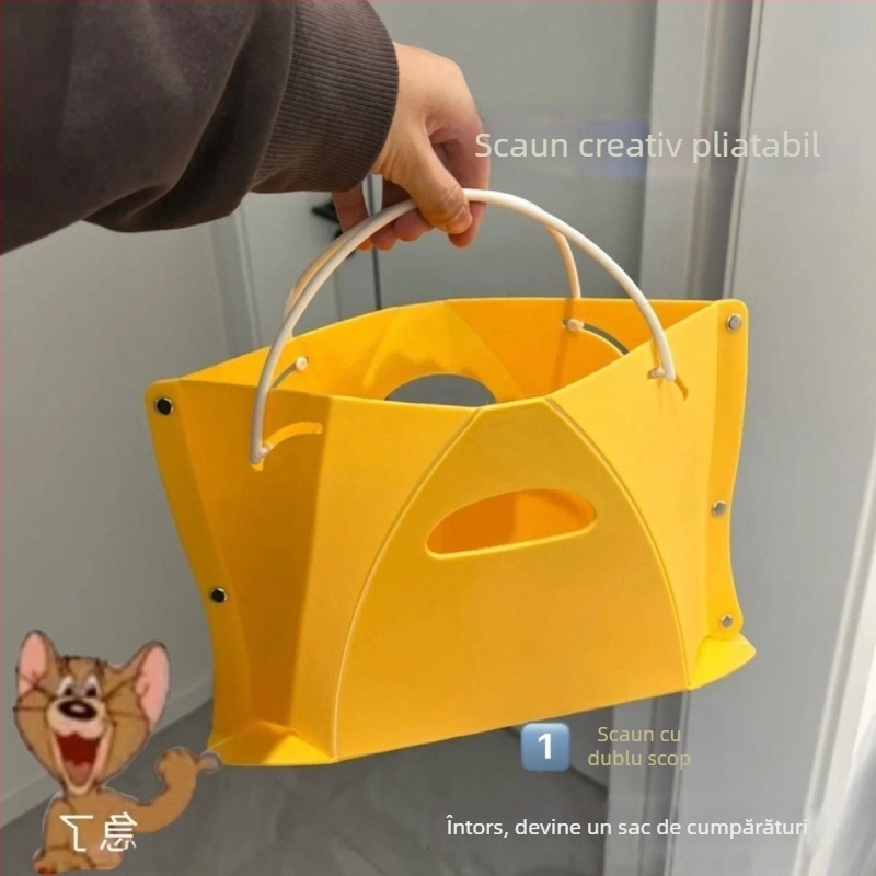 Taburet pliabil de depozitare cu șnur – utilizare în exterior, portabil, pentru camping și pescuit, din plastic, sarcină 120 kg