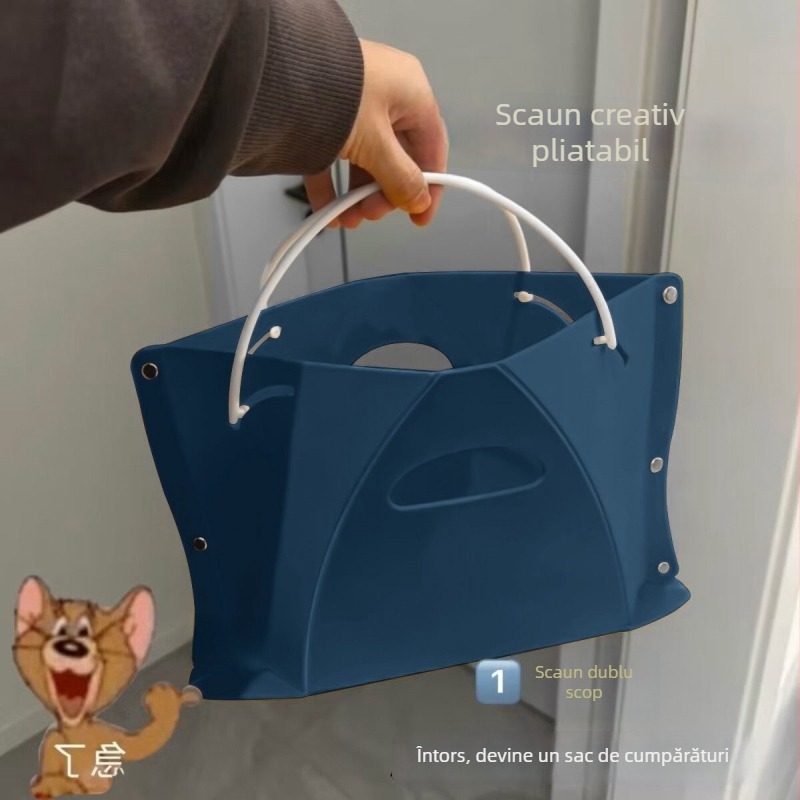 Taburet pliabil de depozitare cu șnur – utilizare în exterior, portabil, pentru camping și pescuit, din plastic, sarcină 120 kg