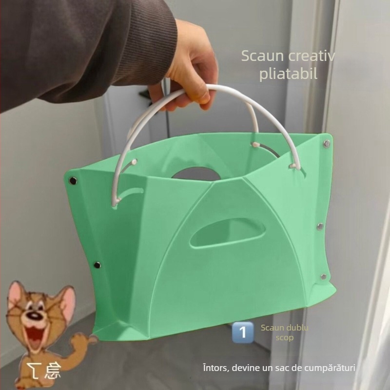 Taburet pliabil de depozitare cu șnur – utilizare în exterior, portabil, pentru camping și pescuit, din plastic, sarcină 120 kg