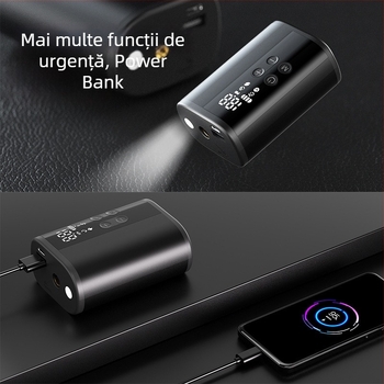 Pompa electrică portabilă multi-funcțională pentru mingi (baschet, fotbal, volei) — afișaj digital, debit de aer 25 L/min, baterie de 2600 mAh, autonomie peste 20 de minute, umflare extrem de rapidă