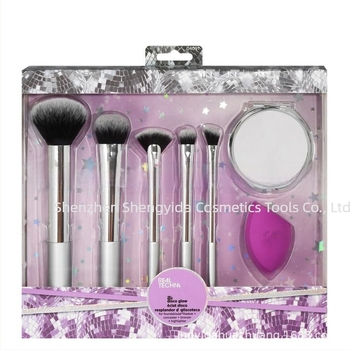 Set pensule de machiaj, 7 bucăți, peri sintetice, mâner din plastic, design portabil, lungime totală 11 cm