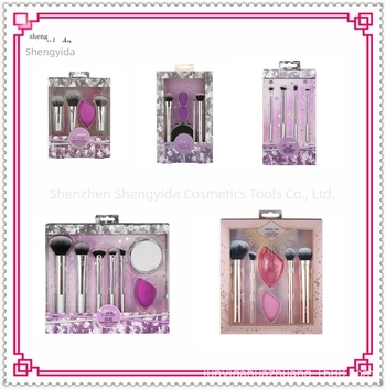 Set pensule de machiaj, 7 bucăți, peri sintetice, mâner din plastic, design portabil, lungime totală 11 cm