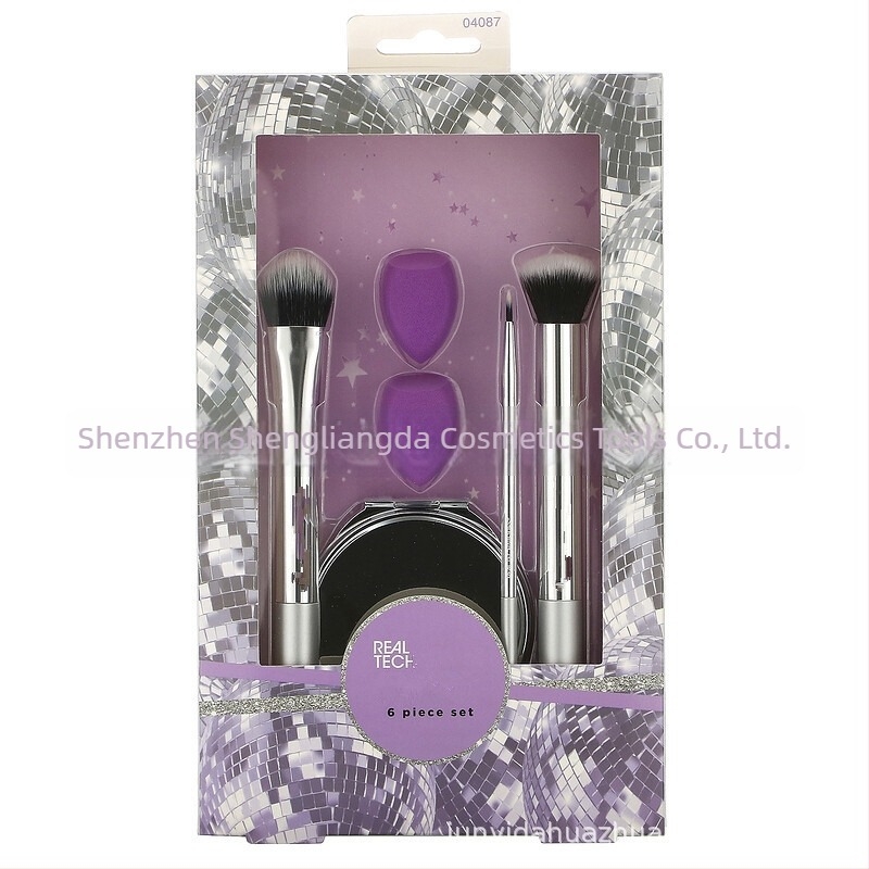 Set pensule de machiaj, 7 bucăți, peri sintetice, mâner din plastic, design portabil, lungime totală 11 cm