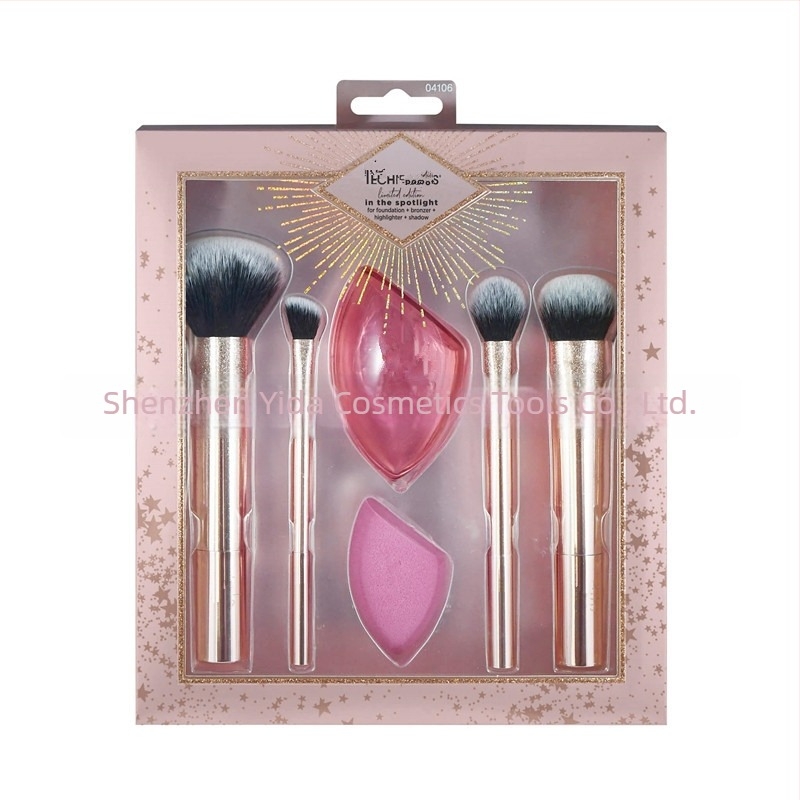 Set pensule de machiaj, 7 bucăți, peri sintetice, mâner din plastic, design portabil, lungime totală 11 cm