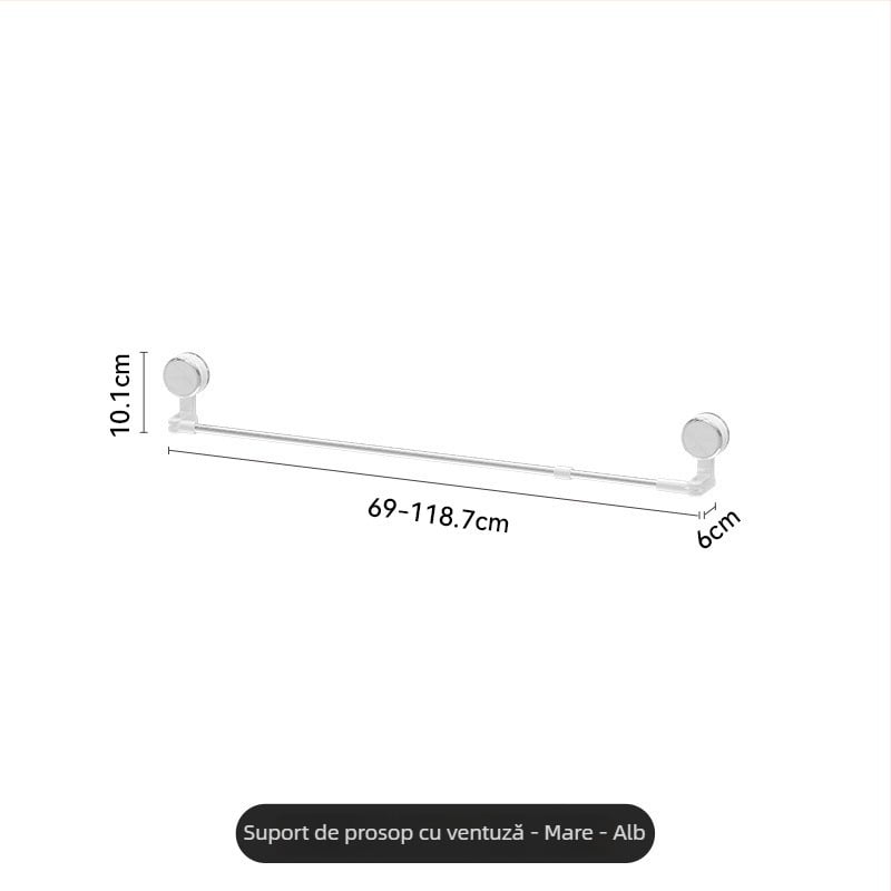 Suport pentru prosoape cu ventuză, extensibil, rotativ, fără găuri, pentru baie, plastic
