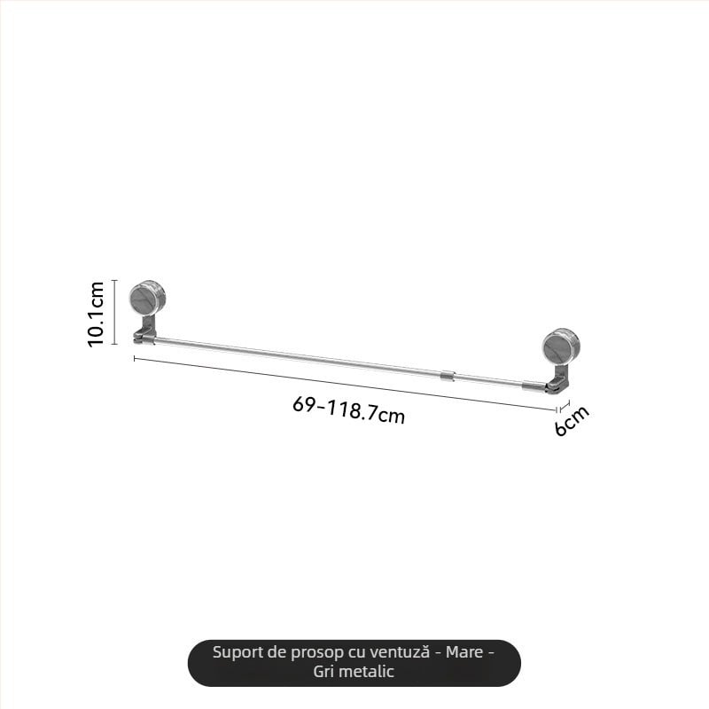 Suport pentru prosoape cu ventuză, extensibil, rotativ, fără găuri, pentru baie, plastic