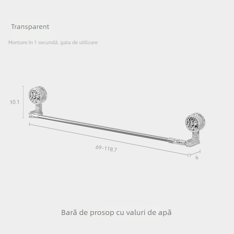 Suport pentru prosoape cu ventuză, extensibil, rotativ, fără găuri, pentru baie, plastic