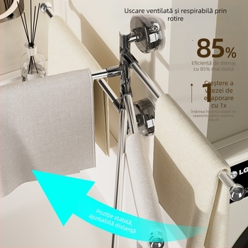 Suport pentru prosoape în colțul băii, cu ventuză, rotativ, cu mai multe tije, din plastic (Stocare; Origine Ningbo)