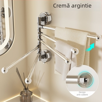 Suport pentru prosoape în colțul băii, cu ventuză, rotativ, cu mai multe tije, din plastic (Stocare; Origine Ningbo)