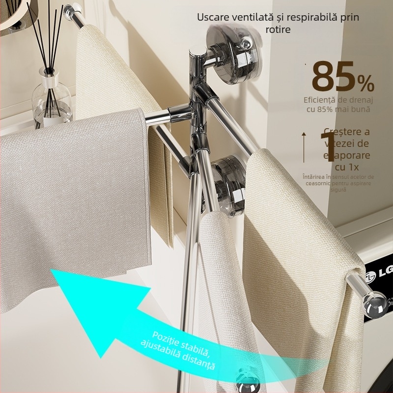 Suport pentru prosoape în colțul băii, cu ventuză, rotativ, cu mai multe tije, din plastic (Stocare; Origine Ningbo)