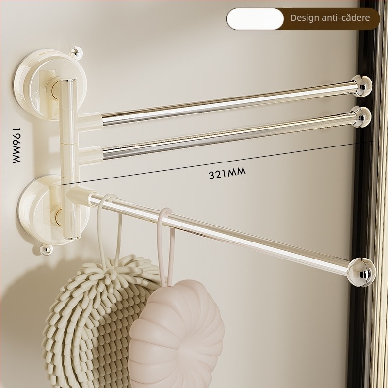 Suport pentru prosoape în colțul băii, cu ventuză, rotativ, cu mai multe tije, din plastic (Stocare; Origine Ningbo)
