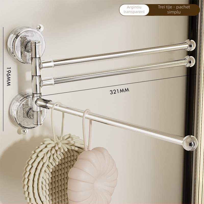 Suport pentru prosoape în colțul băii, cu ventuză, rotativ, cu mai multe tije, din plastic (Stocare; Origine Ningbo)