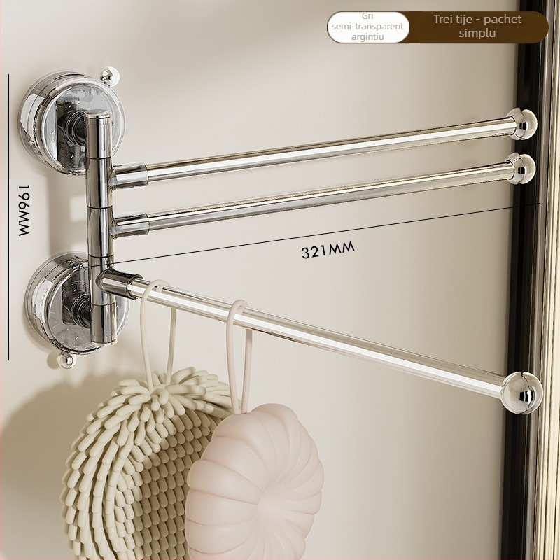 Suport pentru prosoape în colțul băii, cu ventuză, rotativ, cu mai multe tije, din plastic (Stocare; Origine Ningbo)