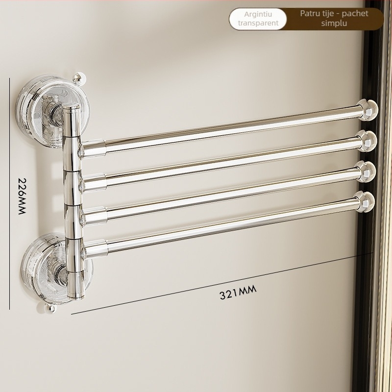 Suport pentru prosoape în colțul băii, cu ventuză, rotativ, cu mai multe tije, din plastic (Stocare; Origine Ningbo)